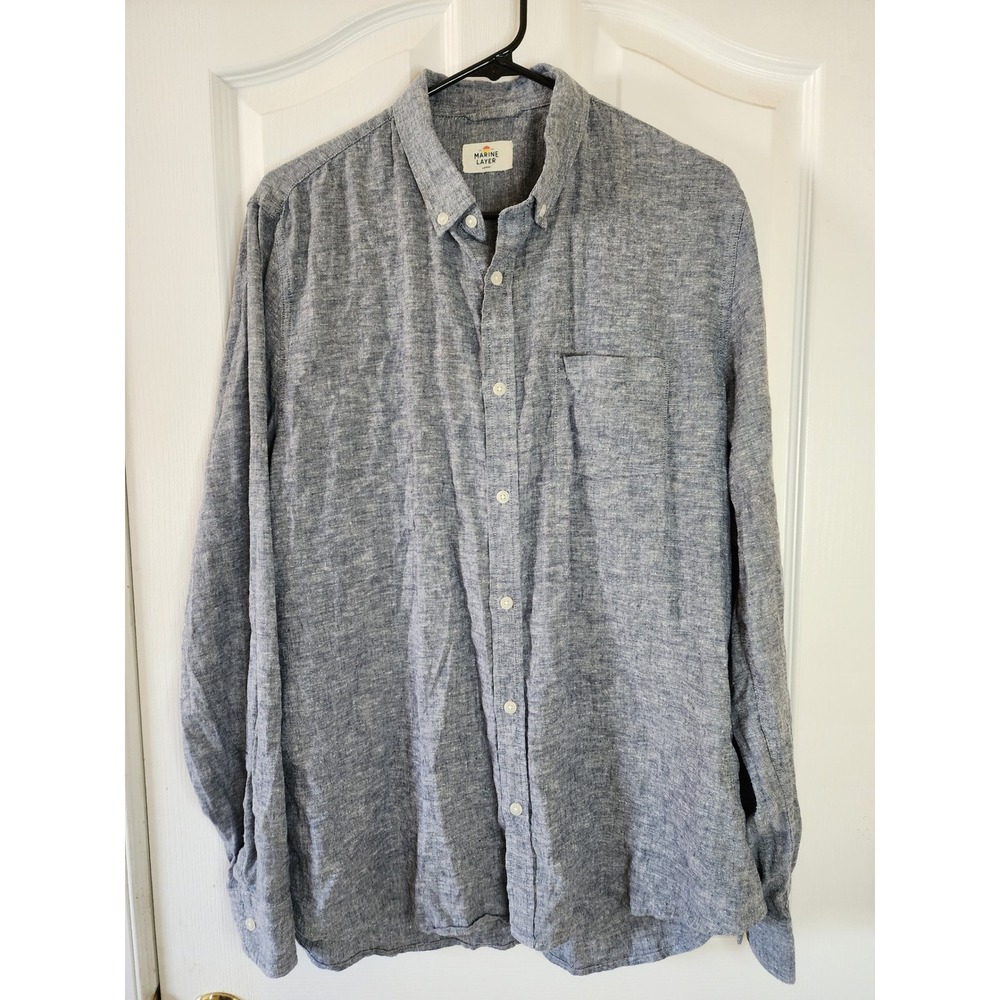 Marine Layer Mens Blue Hemp Lyocell Blend Button Down Shirt Large RN 140892